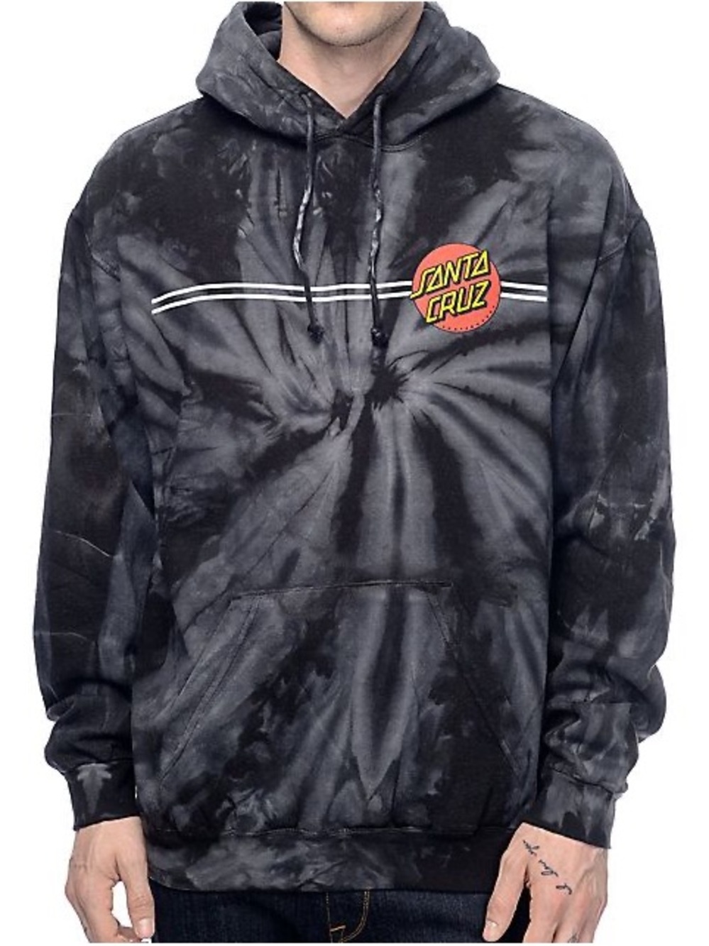 Santa Cruz Skateboards Tie Dye Hoodie M Black Gray Skate Y2K Streetwear